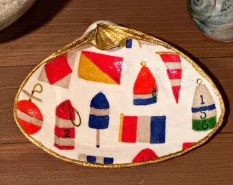 Colorful Fishing Buoys Decoupage Clam Shell