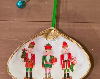 Nutcracker Trio Decoupage Clam Shell Ornament