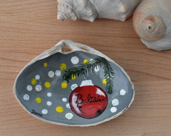 Hand Painted Christmas "Believe" Ornament on Clam Shell