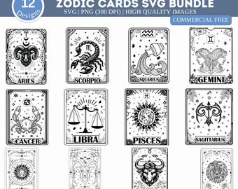 Zodiac Cards Bundle, Zodiac Cards SVG, Tarot Cards Svg, Zodiac Svg, Astrology Svg, Tarot Card Svg, Horoscope Svg, Zodiac Signs Png,