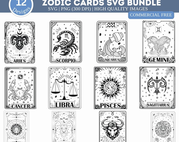 Zodiac Tarot Deck SVG Bundle: Horoscope Cards for Cricut (digital ...