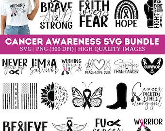 Cancer Awareness SVG Bundle, Breast Cancer SVG Bundle, Cancer SVG, Cancer T-shirt Design, Cancer Ribbon Svg, Breast Cancer Shirt