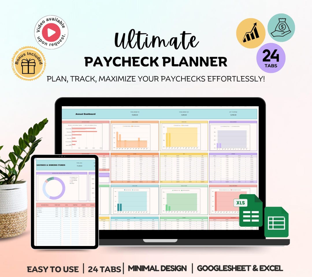 Ultimate Paycheck Planner Spreadsheet Excel Google Sheets, Budget ...