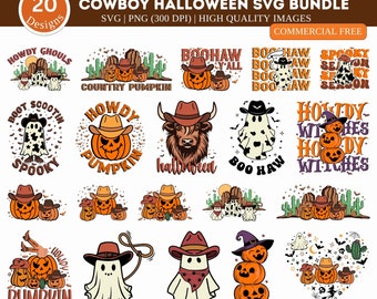 Western Halloween SVG PNG Bundle, Cowboy Ghost Png, Halloween Pumpkin, Spooky Season Png, Happy Halloween Png, Howdy Pumpkin Png