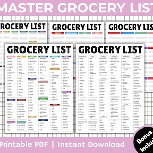 Editable Grocery List, Master Grocery List Printable, Weekly Shopping, Meal Planner Checklist, Kitchen Organization Template