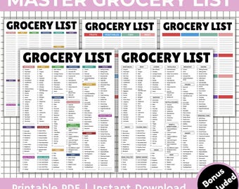 Editable Grocery List, Master Grocery List Printable, Weekly Shopping, Meal Planner Checklist, Kitchen Organization Template