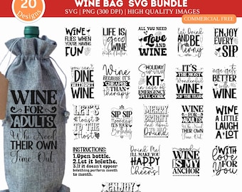 Wine Bag SVG PNG Bundle, Funny Wine Quote Svg Bundle, Christmas Bag Svg, Wine Svg, Gift Bag Svg File, Wine Glass Designs, Wine Svg Cut Files