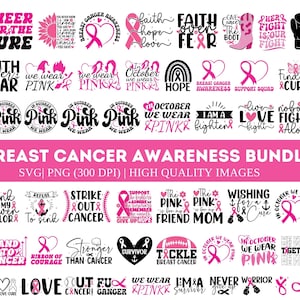 Brustkrebs PNG Bundle, Brustkrebs SVG, Krebs Überlebender Png, Kampf Krebs Zitat Sublimation, Krebsbewusstsein, Pink Ribbon Png