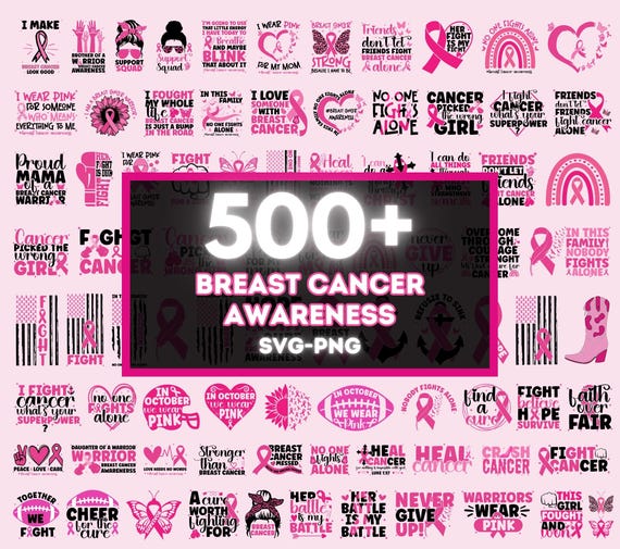 500+ Breast Cancer SVG Designs Bundle, Breast Cancer SVG, Cancer Survivor Png, Fight Quote Sublimation, Cancer Awareness, Pink Ribbon Png