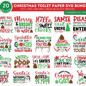 Pacchetto SVG di carta igienica di Natale, Pacchetto SVG di cartello del bagno, Divertente arte digitale di Natale, SVG di Natale, Divertente rotolo di carta igienica SVG