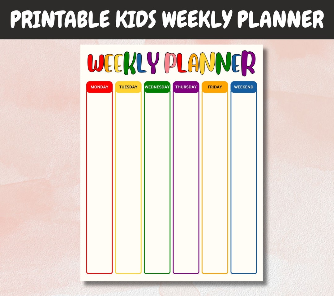 Kids Weekly Planner Printables, Rainbow Colors Daily Planner ...