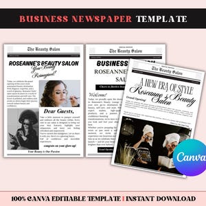 Business Newspaper Template Editable, Custom Newspaper For Entrepreneurs DIY, Business Announcement, Perfect for Salons & Small Businesses