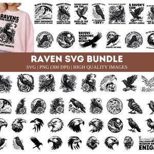 Raven SVG PNG Bundle, Crow Svg Bundle, Bird Svg, Crow Silhouette, Dark Crow Svg, Crow Clipart, Raven Clipart, Raven Head Svg