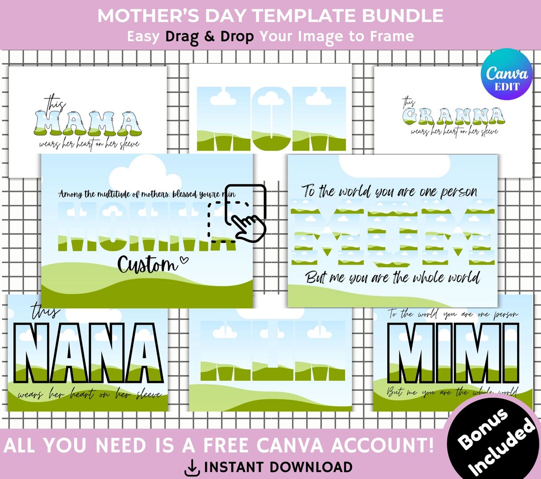 Mother's Day Canva Template Mama Canva Frame Bundle Wear Heart on ...