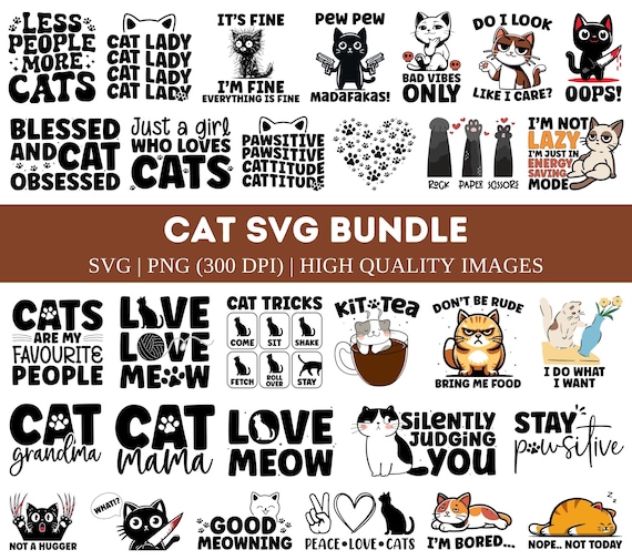 Funny Cat SVG Bundle| Cat SVG| Kitten SVG| Cat lady svg| crazy cat lady svg| cat lover svg| cats svg| kitty svg| Cat Quotes Svg
