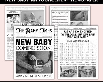 New Baby Announcement Newspaper Template, Baby On the Way Pregnancy Reveal Custom Newspaper Template for Baby Shower, Large newspaper