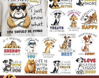 Funny dog png bundle, Cute Humor Dog Clipart, Funny Pet Quotes Png, Dog Lover Png Bundle, Sarcastic Dog Attitude Png (Digital Download)