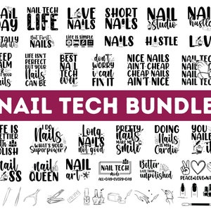 Könnte beinhalten: Ein Schwarzweiß-Grafikdesign-Paket mit 20 Nagelkunst-Zitaten. Die Zitate beinhalten "Nail Day", "Nail Tech Life", "Love Nails", "Short Nails", "Nail Studio", "Nail Hustler", "Totally Nailed It", "Keep Calm Point Your Nails", "Life Isn't Perfect But Your Nails Can Be", "Best Nail Tech Ever", "Don't Worry I Can Fix It", "Nice Nails Ain't Cheap Cheap Nails Ain't Nice", "Nail Tech Nail Tech Nail Tech", "Life Is Prettier With Polish", "I Do Nails What's Your Superpower", "Long Nails Not Good", "Pretty Nails Make Me Smile", "Doing Nails Is My Cardio", "You Nailed It", "Nail Boss", "Nail Queen", "Nail Art", "Nail Tech Mode All Day Every Day", "Better Late Than Unpolished", "Peace Love Nails".