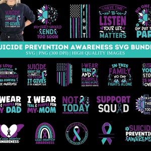 Suizidverhütung SVG-Bundle, Suizidbewusstsein Png, Ich trage Teal und Lila Monat Png, Sie sind wichtig Png, Mentale Gesundheit Png, Band Suizid Png