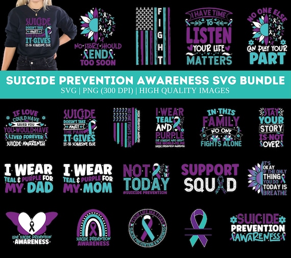 Suicide Prevention SVG Bundle, Suicide Awarenes Png, I Wear Teal and Purple Month Png, You Matter Png, Mental Health Png, Ribbon Suicide Png