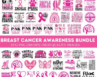 Breast Cancer SVG PNG Bundle, Cancer Awareness svg, Cancer svg, Fight Cancer Svg, Cancer Quote Svg, tackle cancer svg