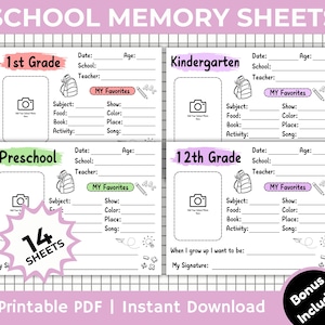 Kinder Erinnerungsbuch, Schul Erinnerungsbuch, Schulerinnerungen, Erinnerungsbox, Schul Fragebogen, druckbares Interview, personalisiertes l Sheet