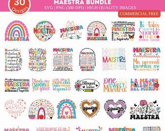 Maestra SVG PNG Bundle, Retro Maestra Word Png, Teacher Life, Teach Love Inspire, Spanish Teacher, Teacher Appreciation Gift, Maestra  Svg