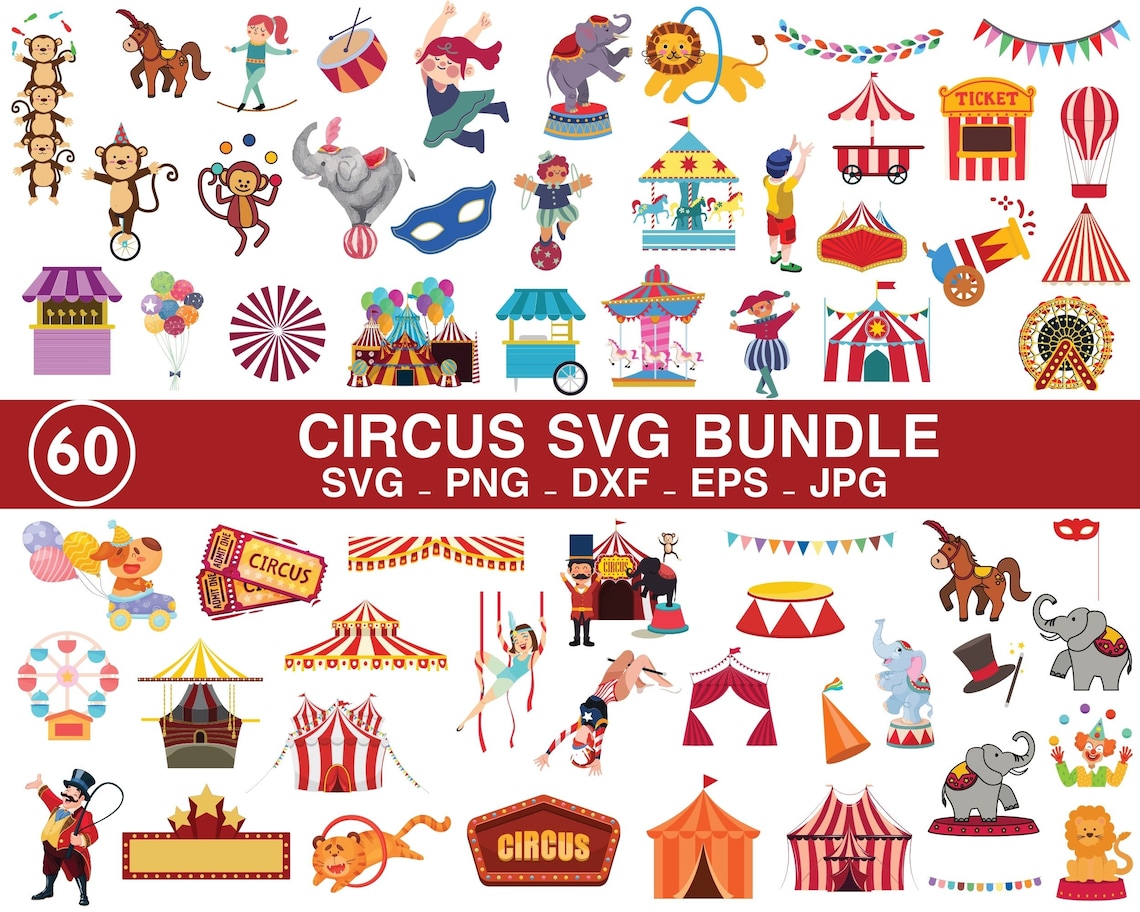 Circus Carnival Svg Bundle| Circus Kids| Carnival Svg| Elephant Svg ...