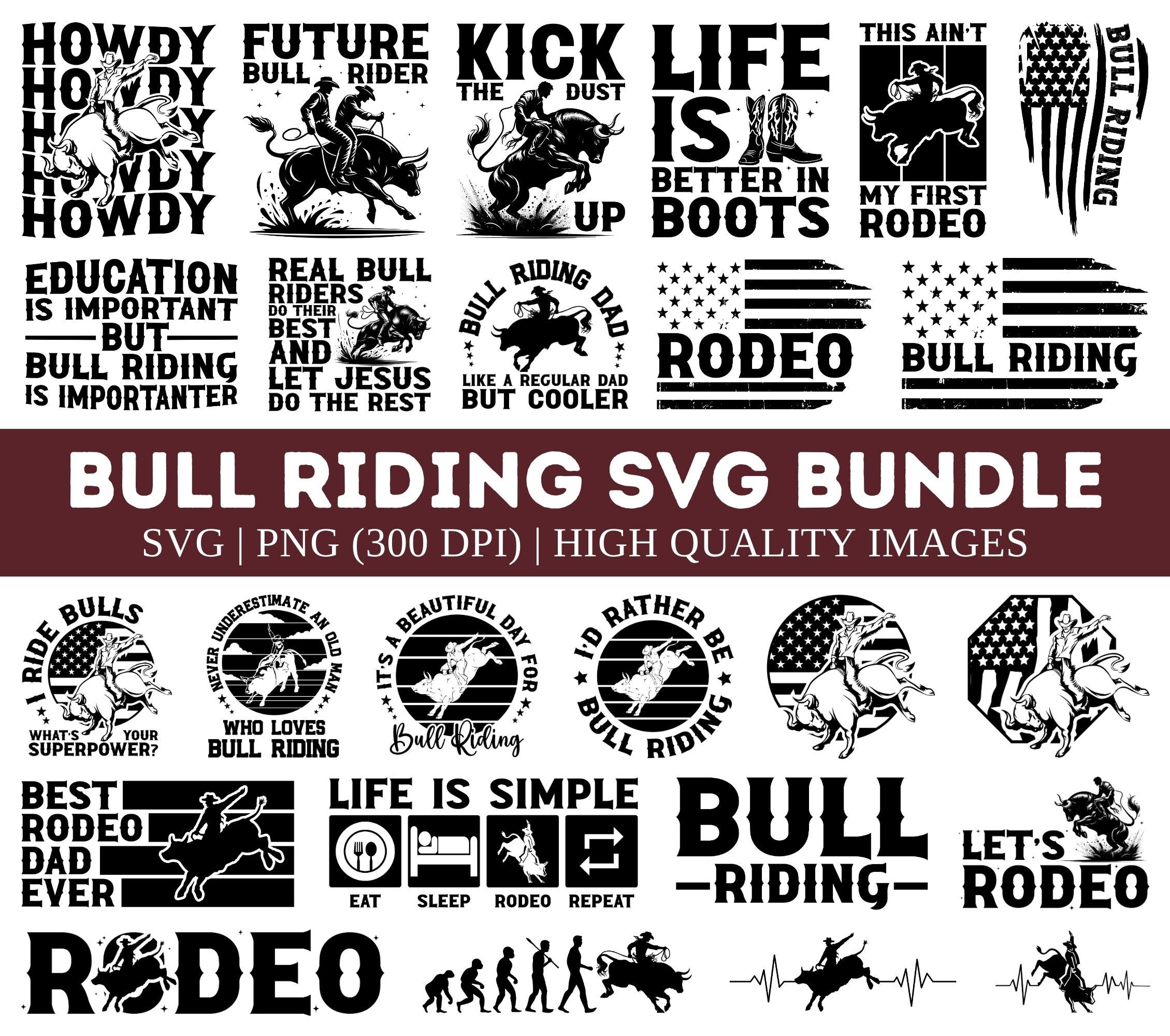 Bull Riding SVG Bundle, Rodeosvg Bundle, US Bull Rider Svg, Rodeo Svg ...