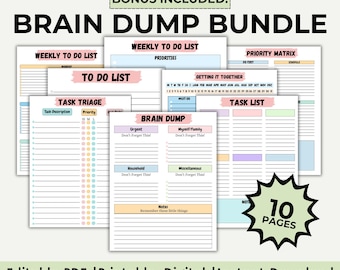 Editable ADHD Brain Dump Printable, ADHD Planner, To Do List Template, Productivity Planner, Thought Organizer, Task List, Daily To Do List