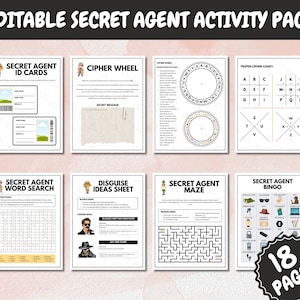 Bewerkbare geheimagent Spy Activity Games voor Kid, detective verjaardagsfeestje printables, foto personaliseren, afdrukbare Kids Spy Game werkbladen