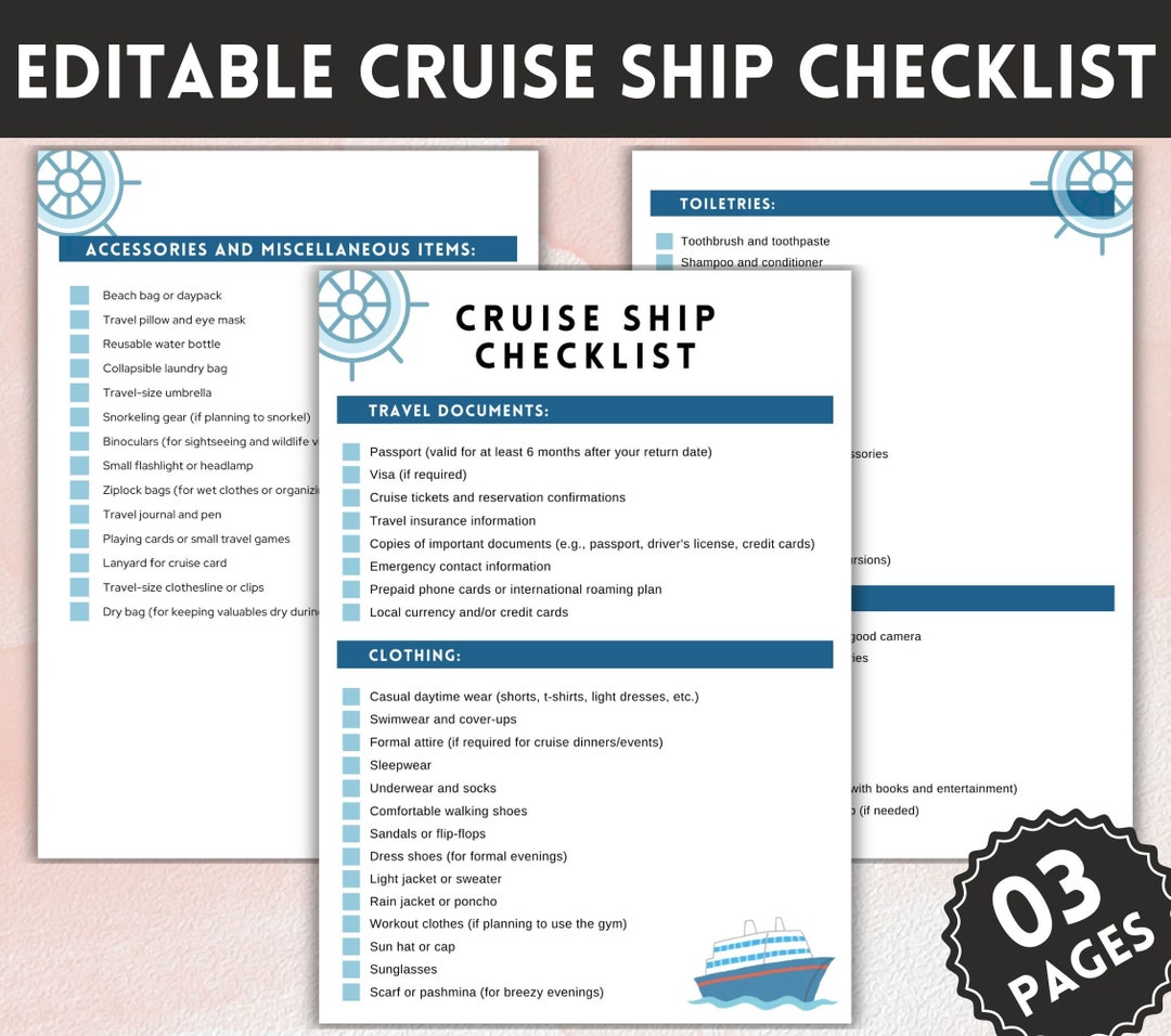 Editable Cruise Ship Checklist, Cruise Planner, Cruise Checklist ...