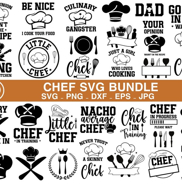 Chef-kok SVG PNG-bundel| Bakken SVG-bundel| Koken SVG-bundel| Baker SVG-bundel| Citaten van chef-kok| Kookcitaten| Chef-kok hoed clipart