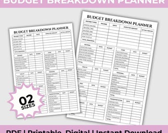Budget Breakdown Planner Printable, Financial planning, Paycheck Budget, Finance Binder, Savings tracker, Financial planning, Biweekly