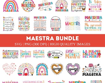 Retro Maestra SVG PNG Bundle, Profesora Svg, Teacher Life, Teach Love Inspire, Spanish Teacher, Teacher Appreciation Gift, Maestr School Svg
