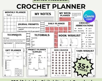 Printable Crochet Project Planner, Organize and Track your Crochet Projects Patterns, Crochet Supplies Tracker, Crochet Project Journal