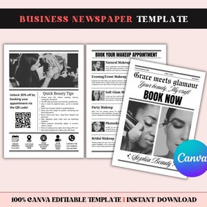 Business Newspaper Template Editable, Custom Newspaper For Entrepreneurs DIY, Business Announcement, Perfect for Salons & Small Businesses