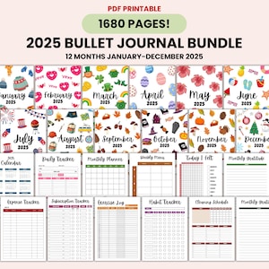 2025 Premade Bullet Journal Bundle, Bullet Journal Pages, Bullet Journal Template, Printable Digital Bullet Journal Kit, Bujo Trackers