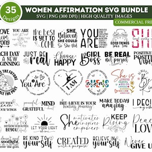 Pakiet Woman Affirmation SVG, She is me SVG, Pakiet Women Empowerment, Inspirujące SVG dla kobiet, Pozytywne cytaty, Cytaty dziewczyn SVG