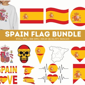 Ensemble de cliparts PNG SVG sur le thème de l'Espagne | Clipart de voyage| Europe clipart| Drapeau espagnol Svg| Espagne amour Svg | Carte de l'Espagne au format PNG