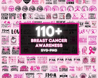 110+ Breast Cancer SVG Designs Bundle, Breast Cancer SVG, Cancer Survivor Png, Fight Quote Sublimation, Cancer Awareness, Pink Ribbon Png
