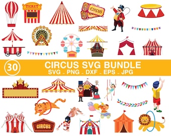 Circus Carnival SVG PNG Bundle| Circus Kids| Circus Printable| Carnival Clip Art| Animals| Circus Tent Clipart| Circus set Digital  Files