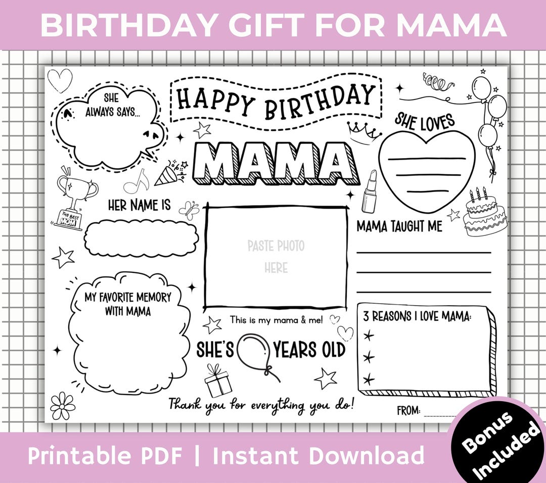Happy Birthday Mama Coloring Page Printable, All About Mother Template ...