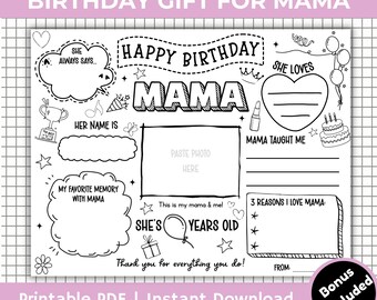 Happy Birthday Mama Coloring Page Printable, All About Mother Template, Mommy’s Birthday Activity, Happy Birthday Mama Placemat Printable