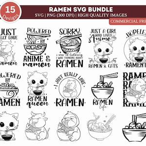 Ramen SVG Bundle, Ramen Party SVG, Powered By Anime & Ramen svg, But First Ramen svg, Just A Girl Who Loves Ramen svg, Ramen svg Shirts