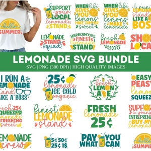 Lemonade SVG PNG Bundle, Stoisko z lemoniadą svg, Znak svg, Świeżo wyciśnięte svg, Kiedy życie daje ci cytrynę svg, Koszyk svg, Clipart Lemonade