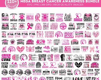 110+ Breast Cancer SVG Designs Bundle, Breast Cancer SVG, Cancer Survivor Png, Fight Quote Sublimation, Cancer Awareness, Pink Ribbon Png