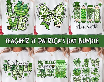 Teacher St Patrick’s Day Png Bundle, Lucky teacher Png, St Patricks Day Coquette Png, Teacher Pencil png, Teacher Shirt (Design Sublimation)