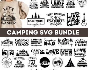 Camping SVG Bundle/ Camping SVG/ Camper Svg/ Camp Life Svg/ Camping Sign Svg/ Verano Svg/ Aventura Svg/ Campfire Svg/ Camping archivos cortados