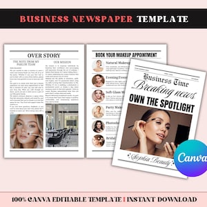 Business Newspaper Template Editable, Custom Newspaper For Entrepreneurs DIY, Business Announcement, Perfect for Salons & Small Businesses